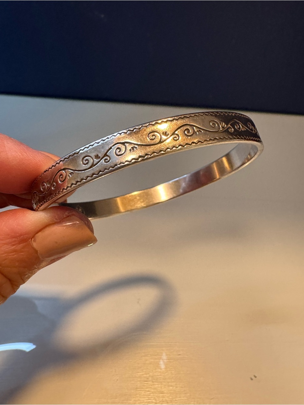 Brighton Retired Silver Tone Etched Scroll Vine Bangle Bracelet